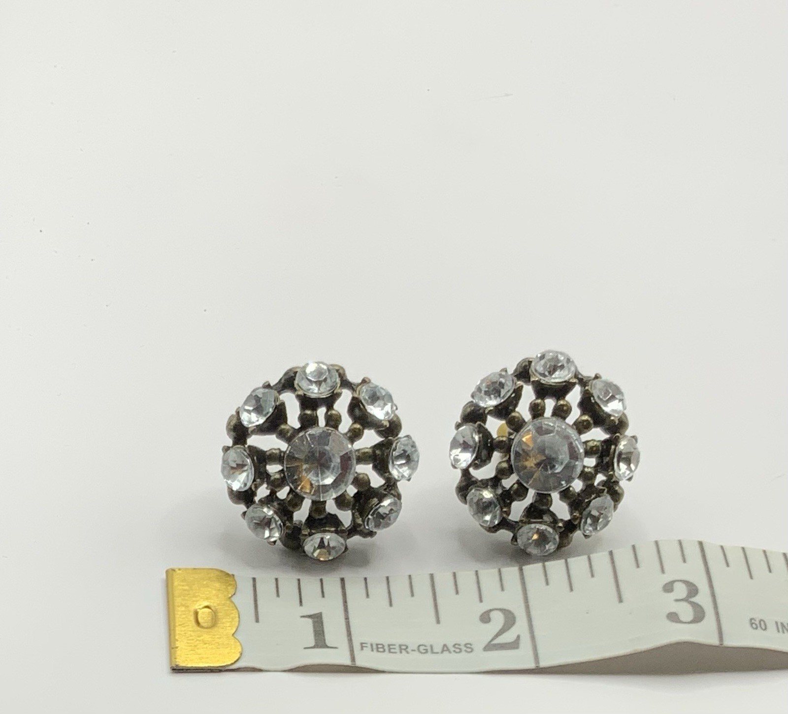 Antique Paste Rhinestone Flower Cluster Stud Earrings Screw Back🥰
