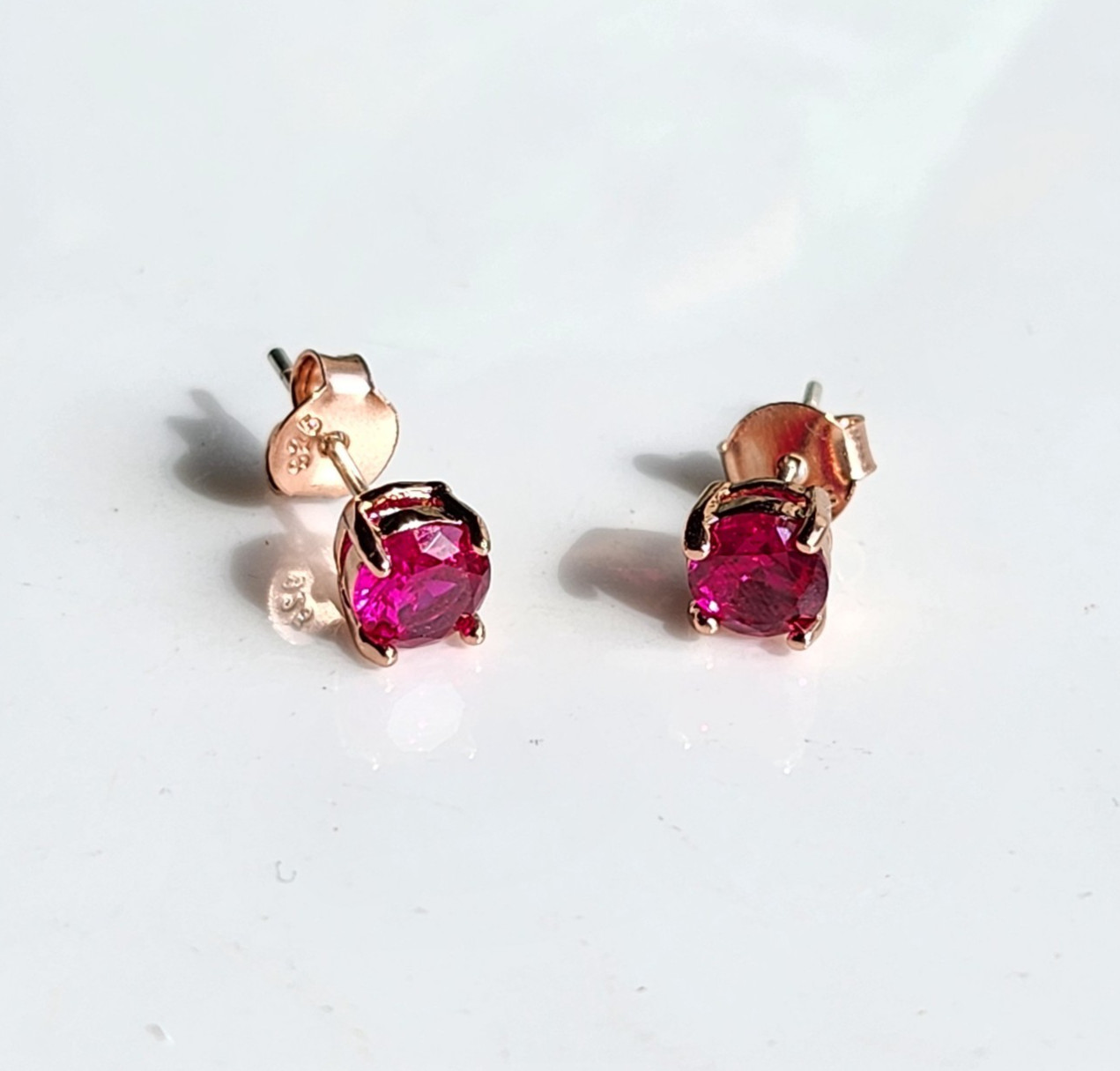 1.2CT 925 Sterling Silver Ruby Basket Earrings Gemstone 14k Rose Gold Plated