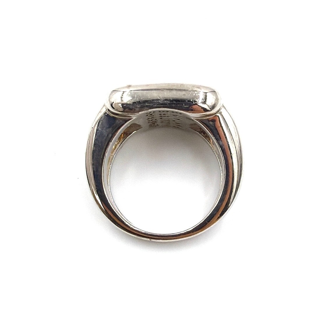 Hermes Serie Sellier Mother of Pearl Shell Square Ring Silver Size 51 10.8g Auth