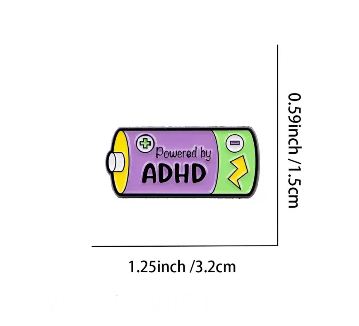 ADHD Battery Style 1pc Rubber Backer Pin Powered By ADHD Battery FREE SHIPPING
