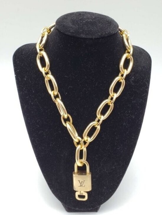 Authentic Louis Vuitton Gold Padlock with Unbranded Fashion Gold Plated Necklace