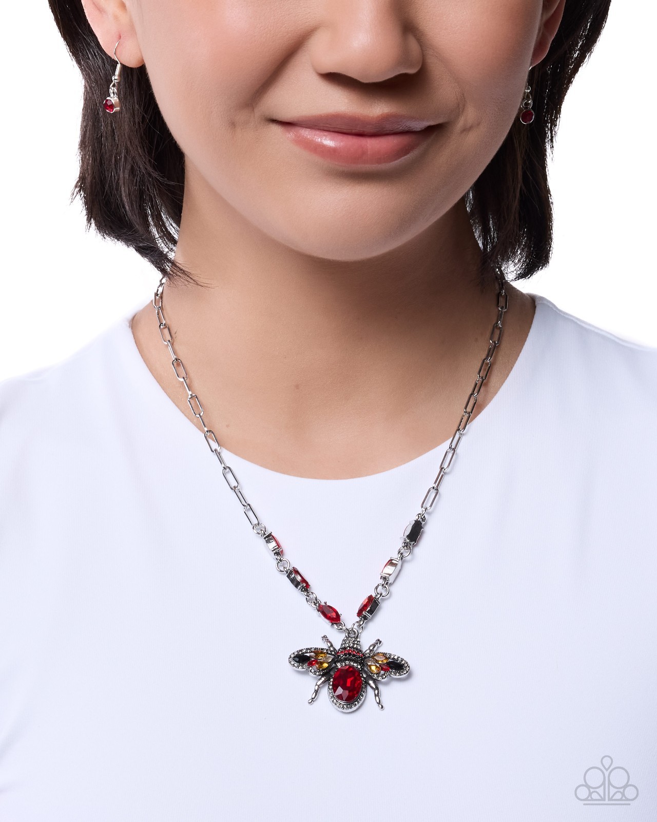 Paparazzi Neoclassical Novelty – Red – Red Gem – Multicolored Rhinestones – Neck