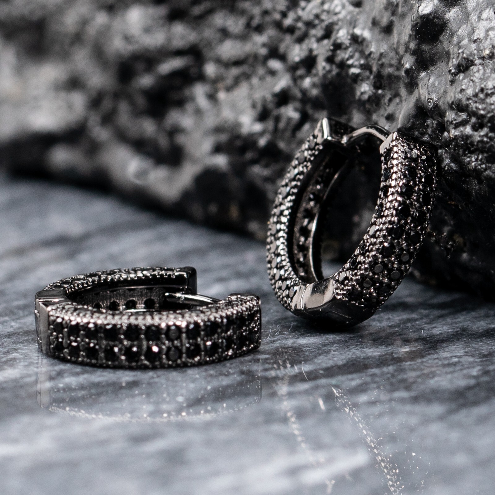 Mens Punk Rock Black Plated Iced Black Onyx Cz Huggie Hoop Earrings