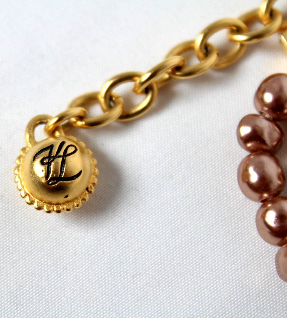 KARL LAGERFELD Vintage Rose Gold Faux Pearl Multi Strand Choker Necklace 15.25″