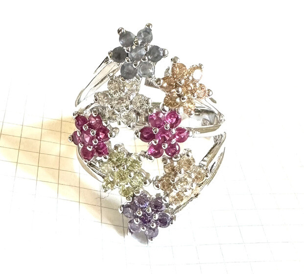 (SIZE 6,7,8,9) Lovely Bouquet of FLOWERS RING Colorful CZs .925 STERLING SILVER