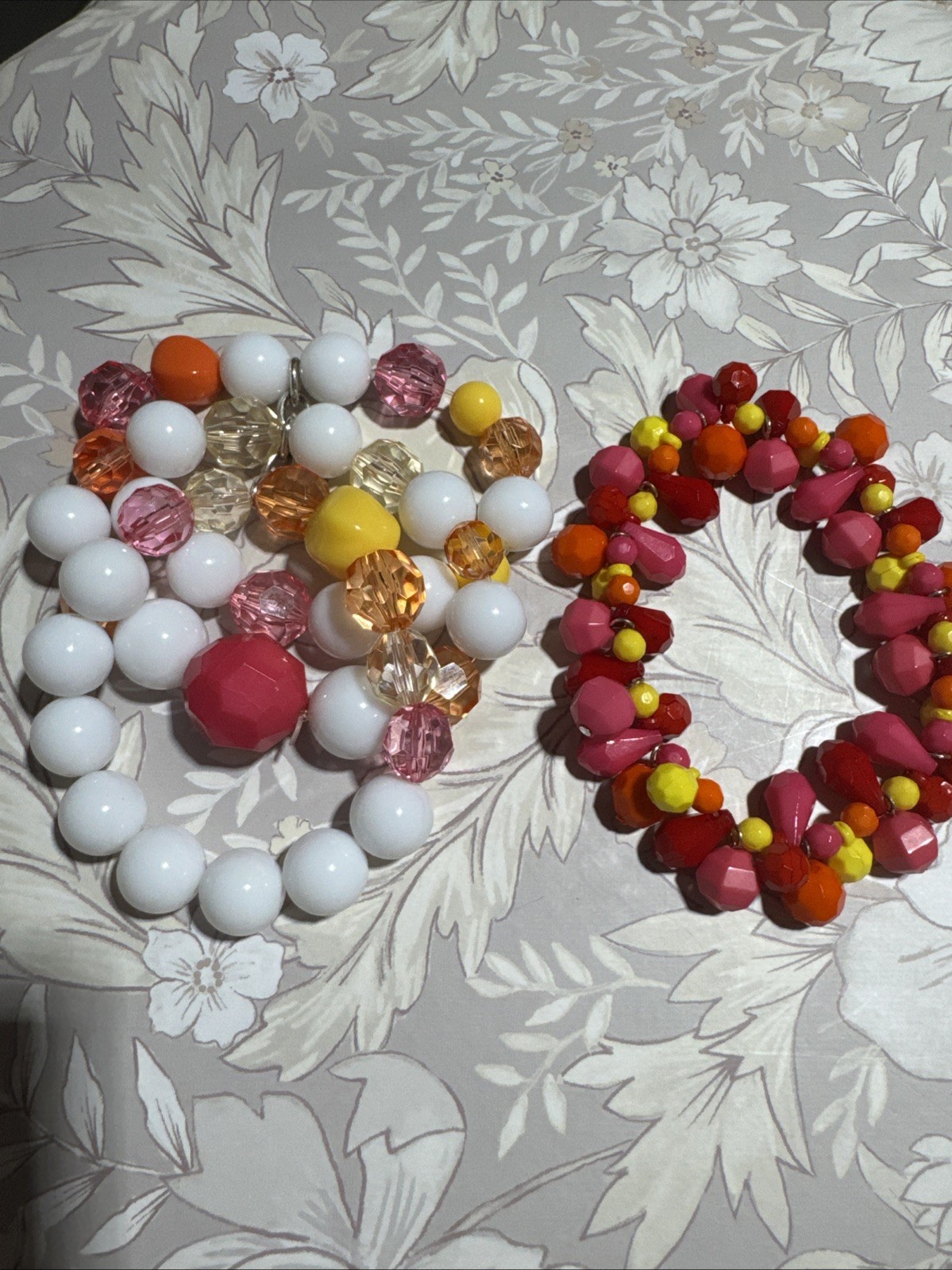 Lot Of 2 White Yellow Pink Orange Beaded Crystal Statement Bracelets Stretchy