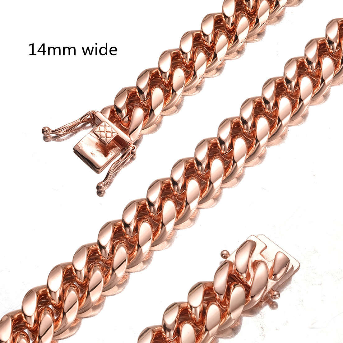 Unisex Rose Gold Stainless Steel Miami Curb Cuban Link Chain Necklace 10/14MM