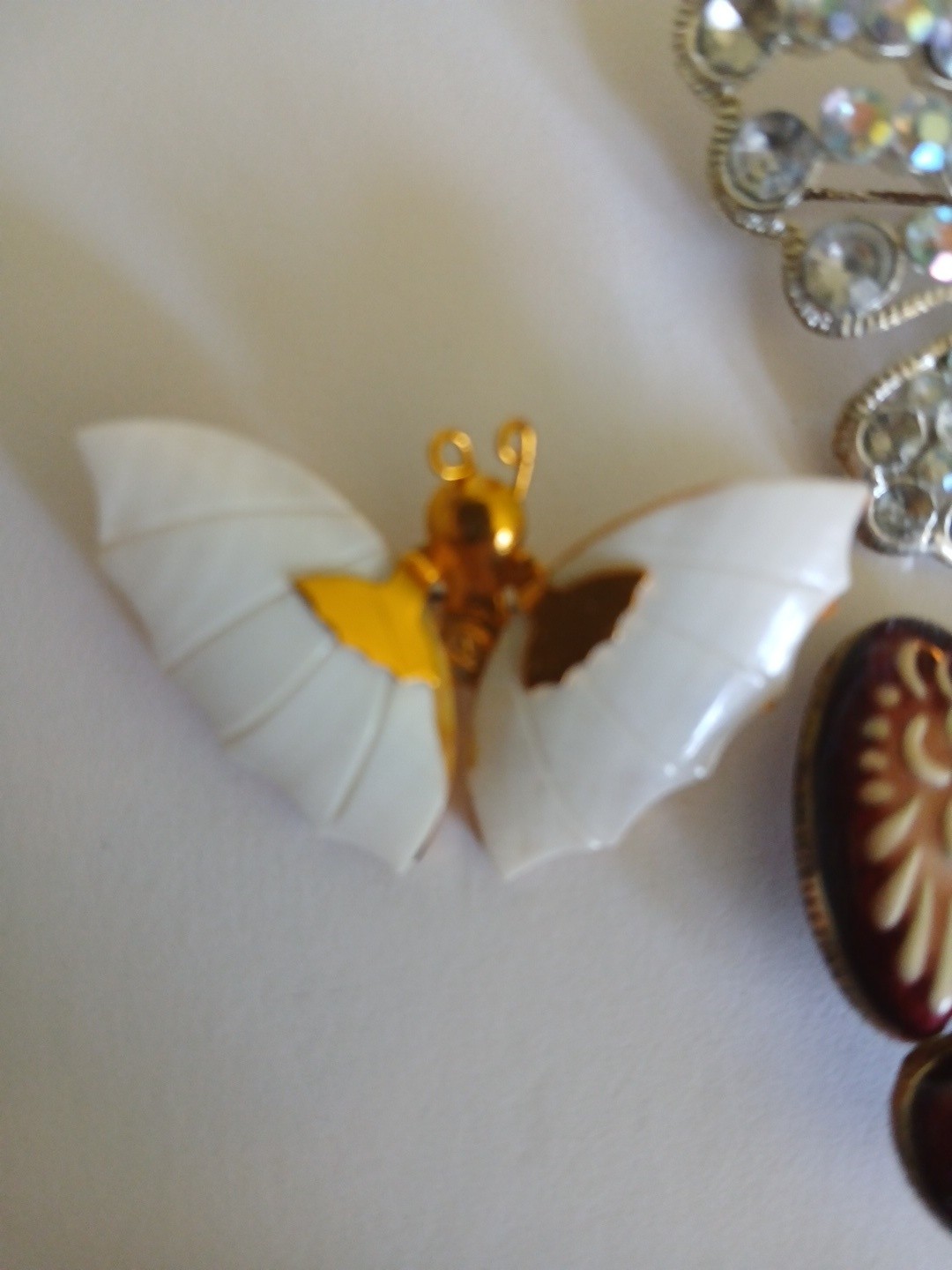 Lot Of Three Butterfly Pins Roaches Rhinestone Ceramic And Enamel
