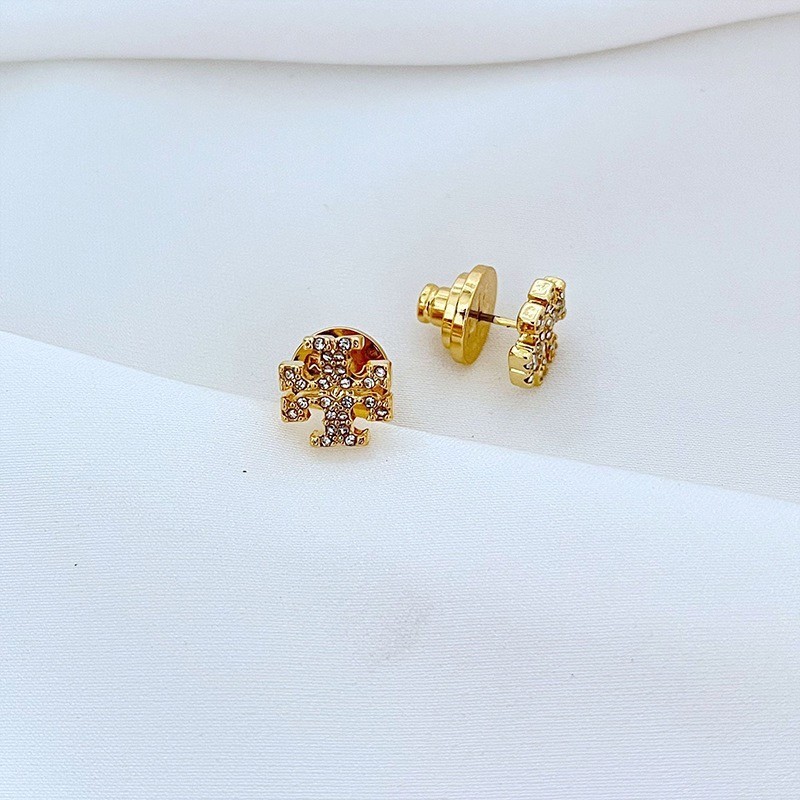 New Burch Tiny pave TB logo earrings in Gold with Jewelry Pouch Size:1.1*1.1cm