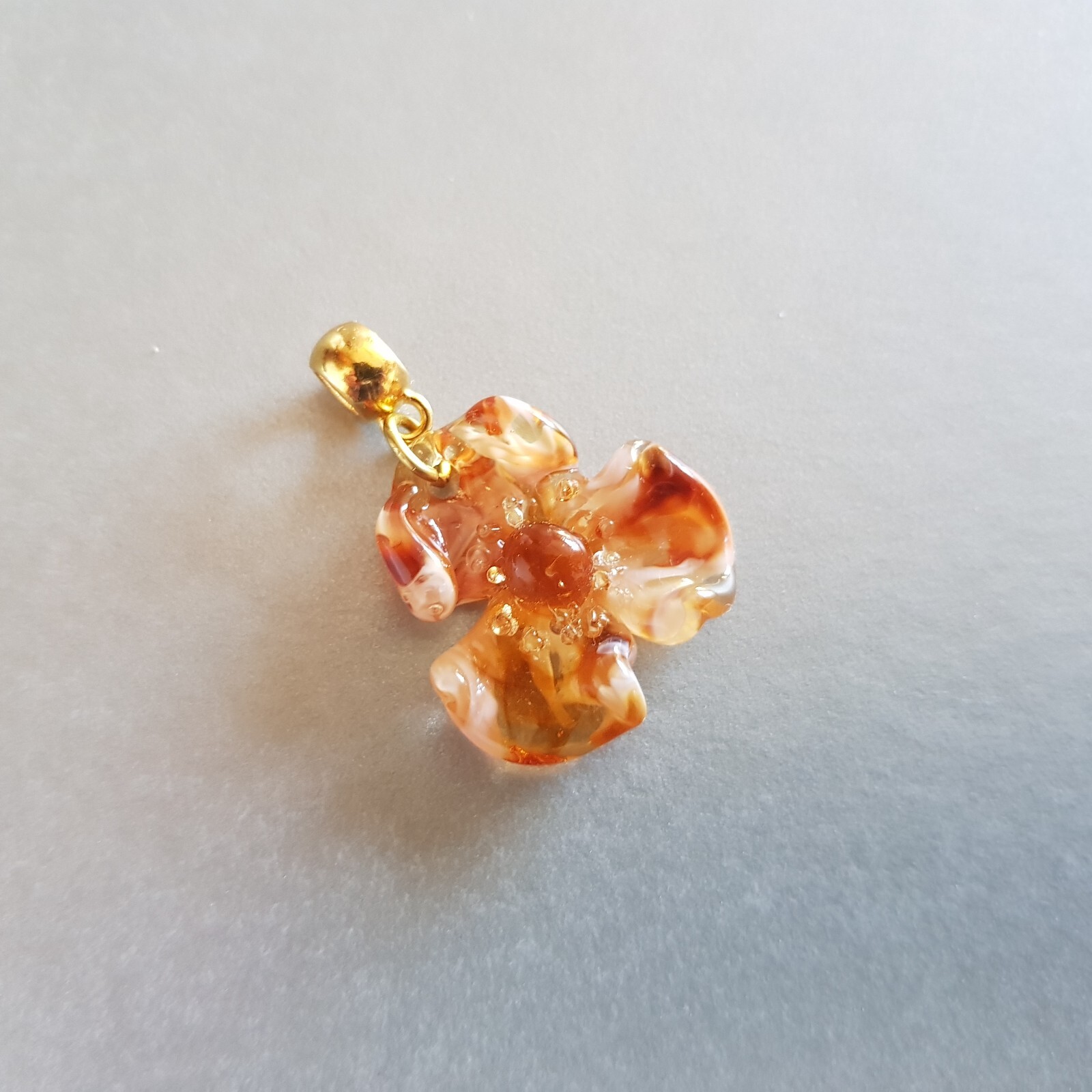 Flower Transparent Light Brown Beige Tea Colors Genuine Murano Glass Necklace