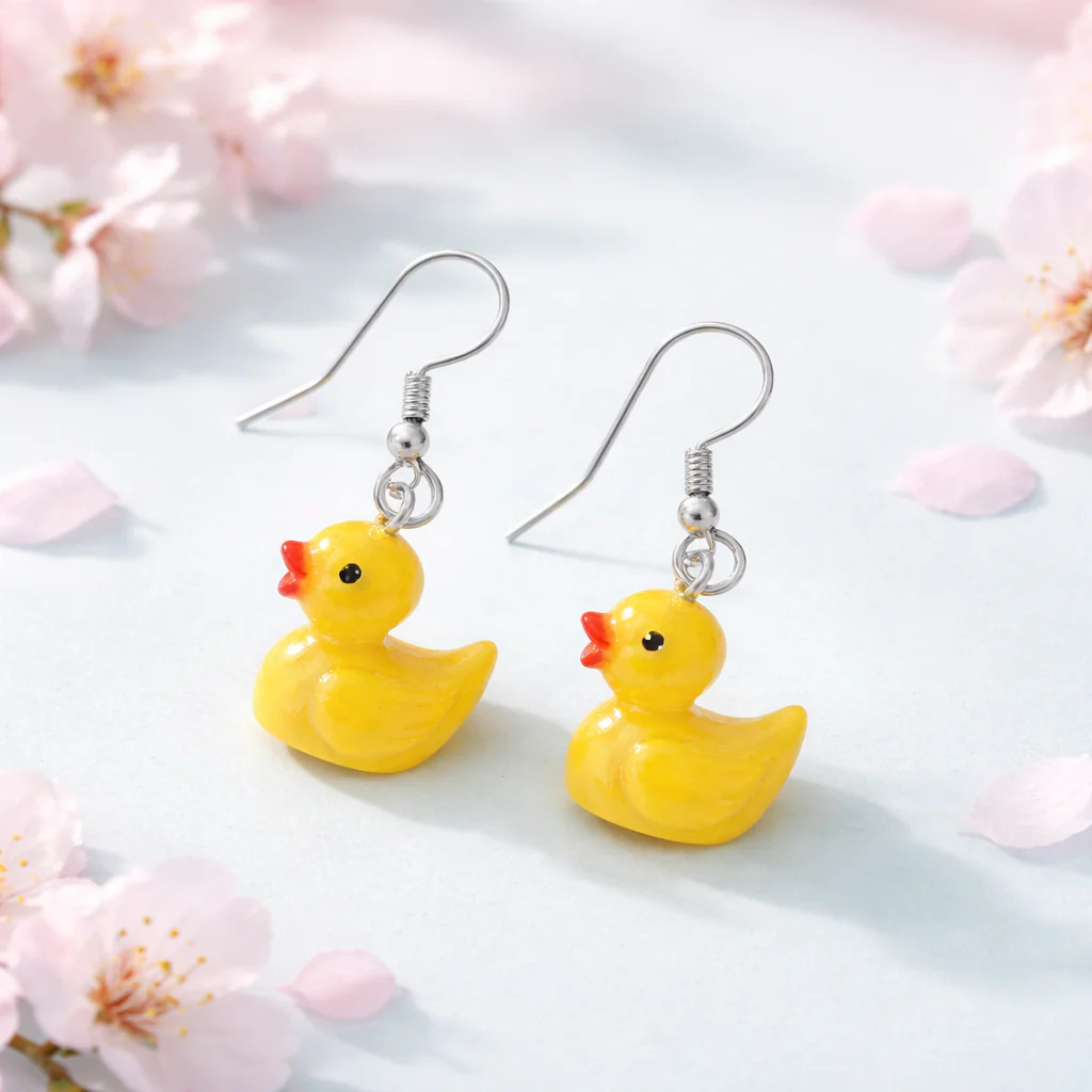 Rubber Duck Dangle Earrings – Resin Yellow Duck Charm Earrings |