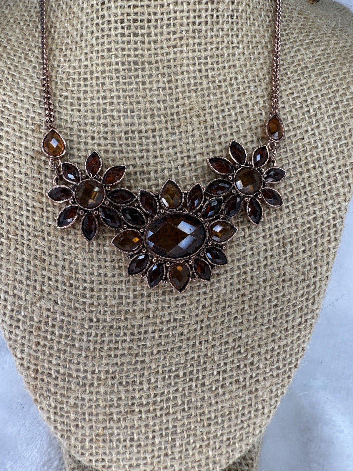 2028 Copper Tone w Amber Crystal Floral Necklace – Vintage Inspired Jewelry