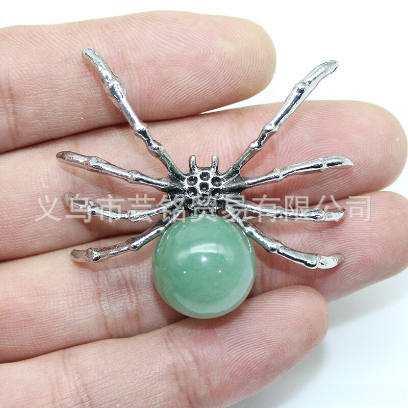 10pcs Mixed Natural Stone Alloy Long Legged Spider Pendants DIY Jewelry Making