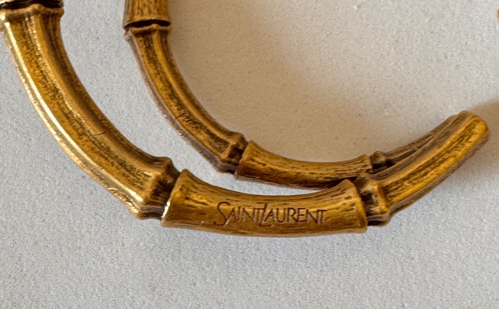 Saint Laurent YSL Bamboo Hoop Earrings Gold Tone Hoops # 564