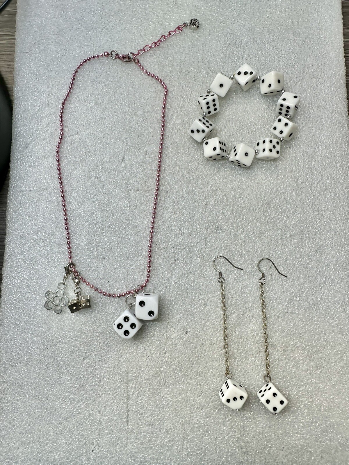 Lucky Dice 3 Piece Jewelry Set Necklace Earrings & Bracelet Set