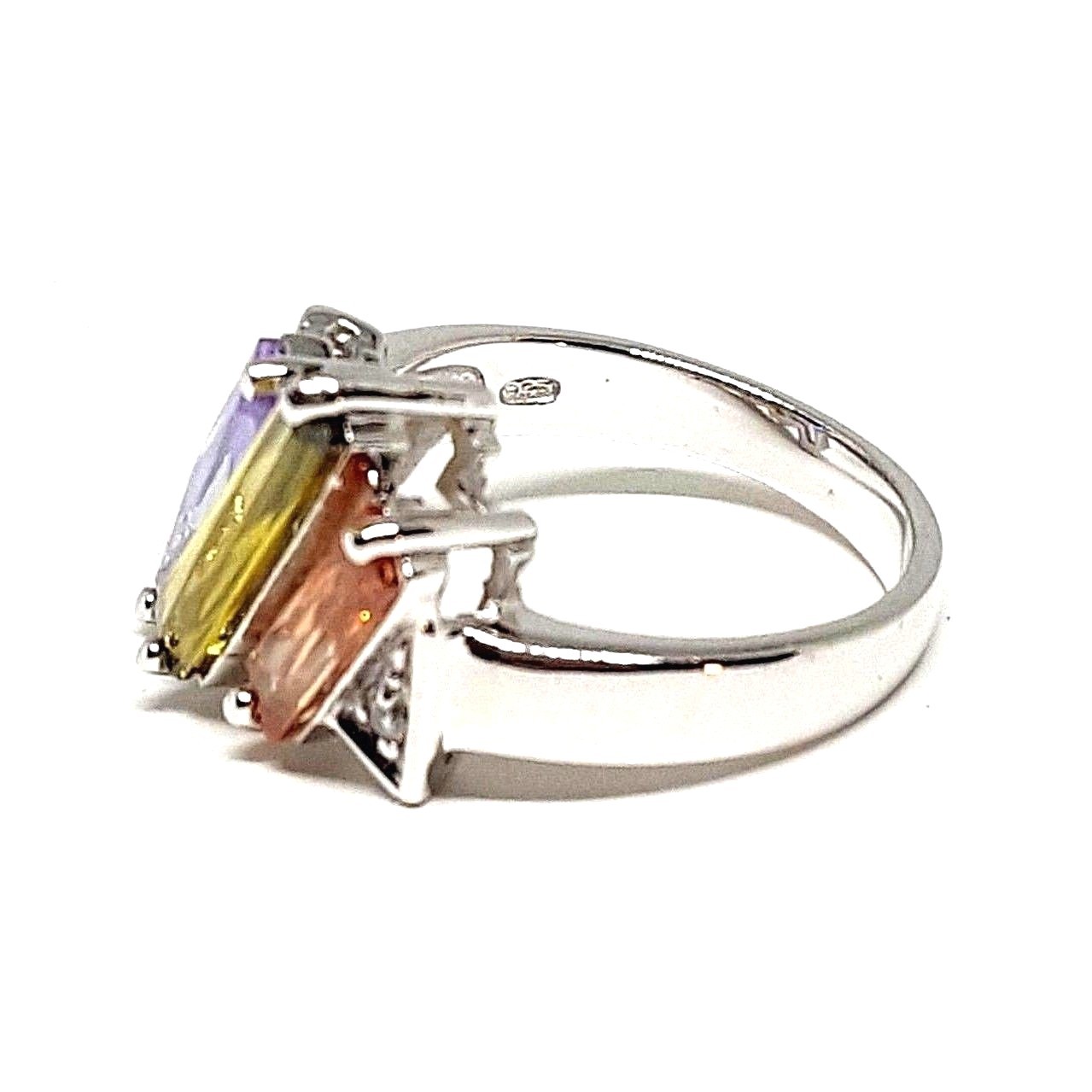 (SIZE 6,7,8,9) Colorful Slanted CZ BAGUETTE STONES RING .925 STERLING SILVER