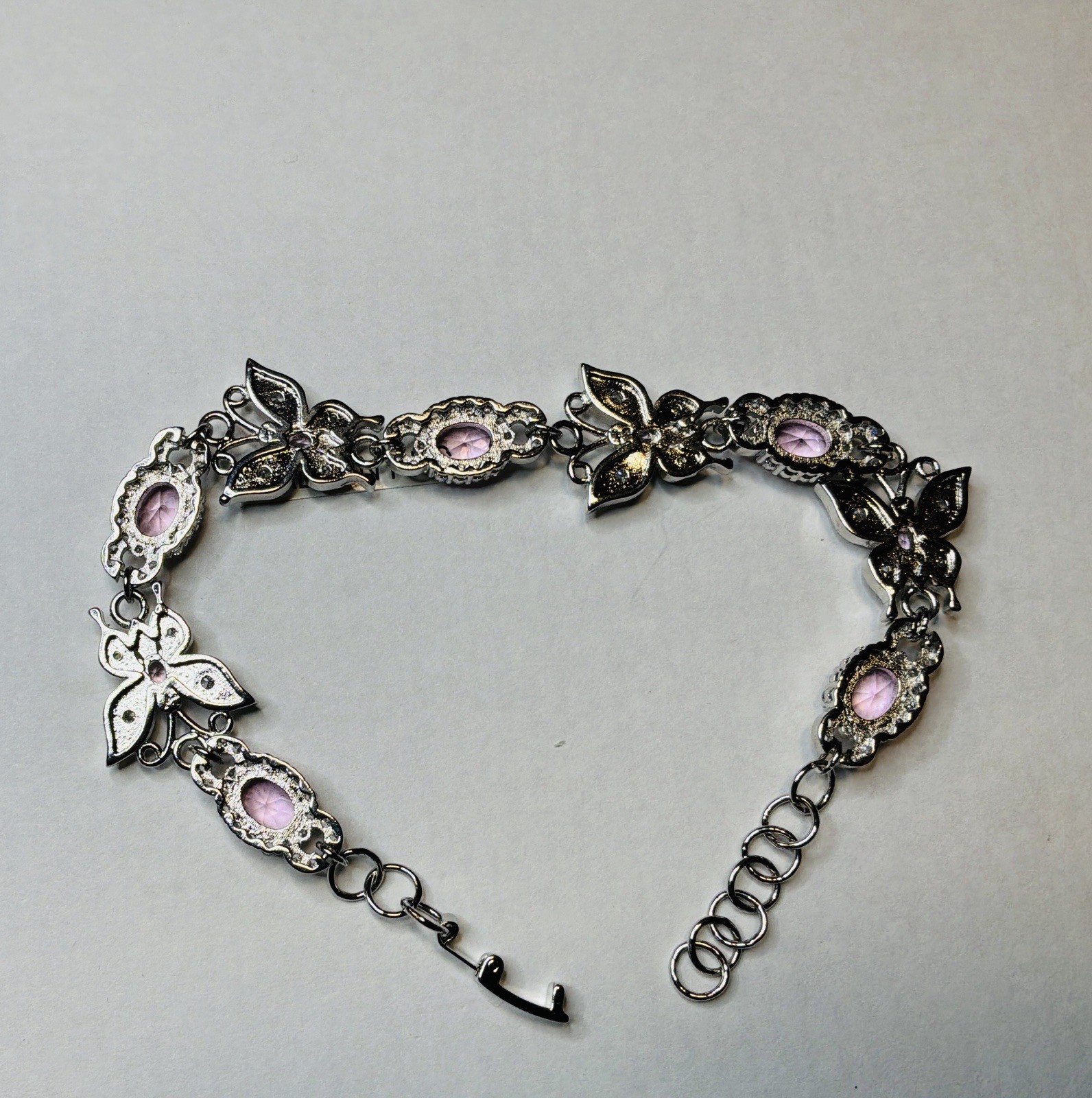 PINK TOPAZ BUTTERFLY BRACELET – 13.1ctw – SILVER SETTING – WRIST SIZE 7.5” !!!