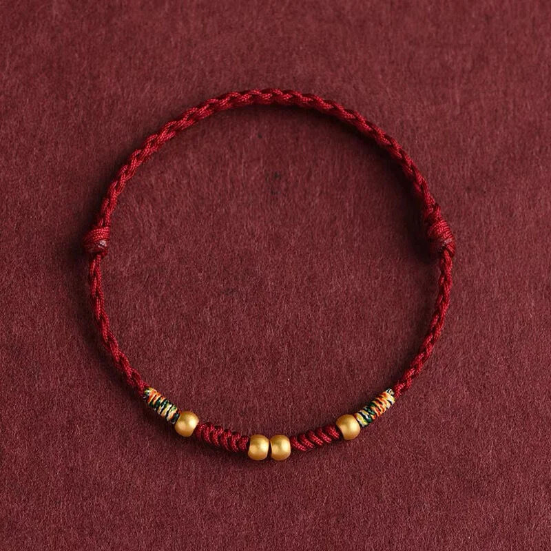 Hand Braided Copper Beads Red Rope Luck Bangles Anklets Size Adjust Handmade