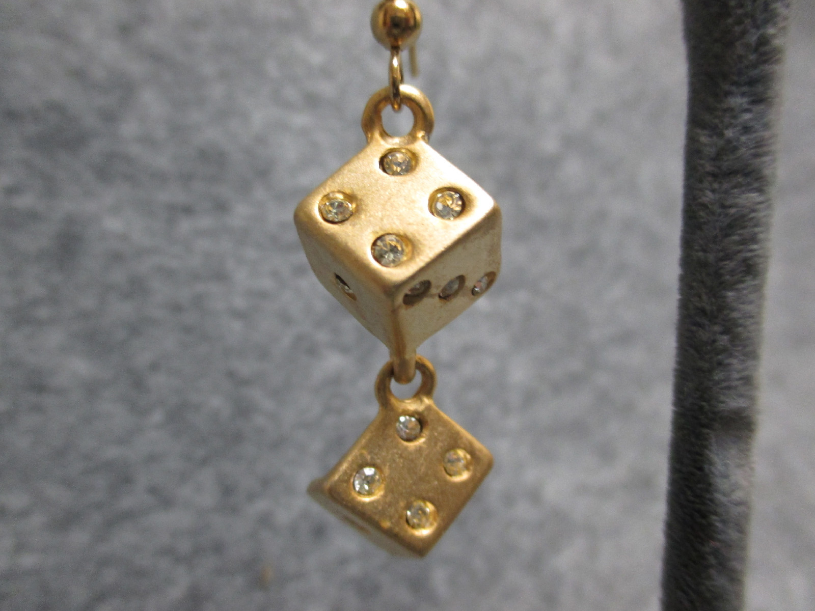 NEW Casino Lucky Dice Drop Dangle Earrings Satin Gold Finish w/ Rhinestones 2″
