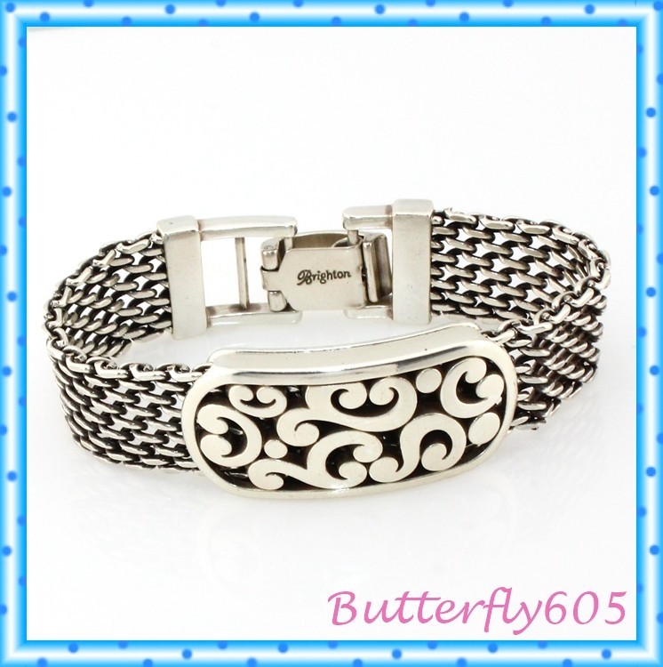 Brighton Contempo Token Tag ID Silver Scroll Bracelet 7″