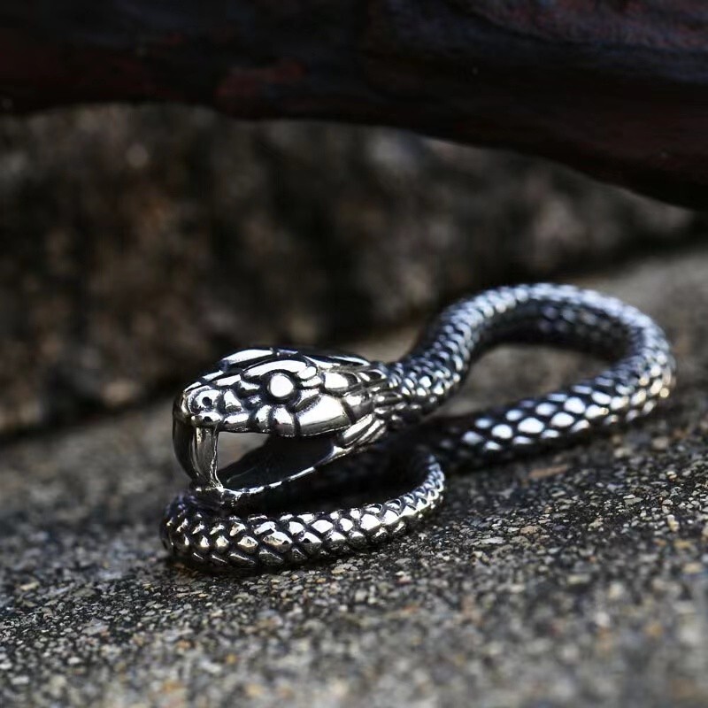 Men’s Silver Animal Snake Serpent Pendant Necklace Retro Rock Jewelry Chain 24″