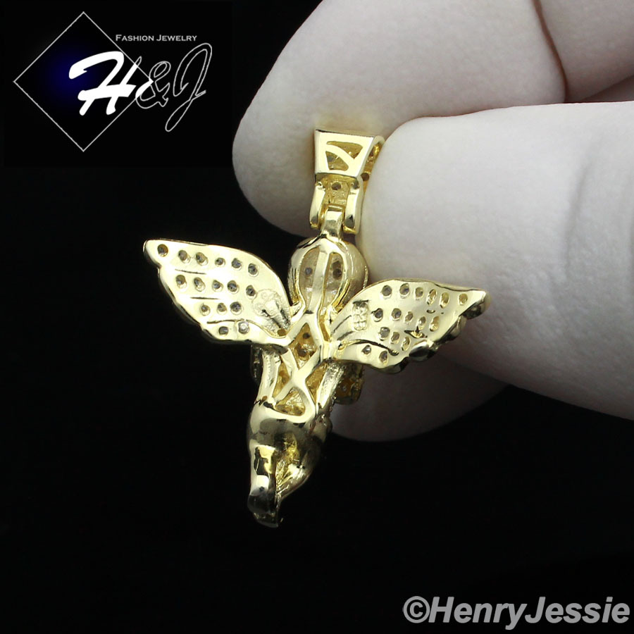 925 STERLING SILVER 18″X2MM GOLD PLATED CHAIN CUBIC ZIRCONIA ANGEL PENDANT*GP95