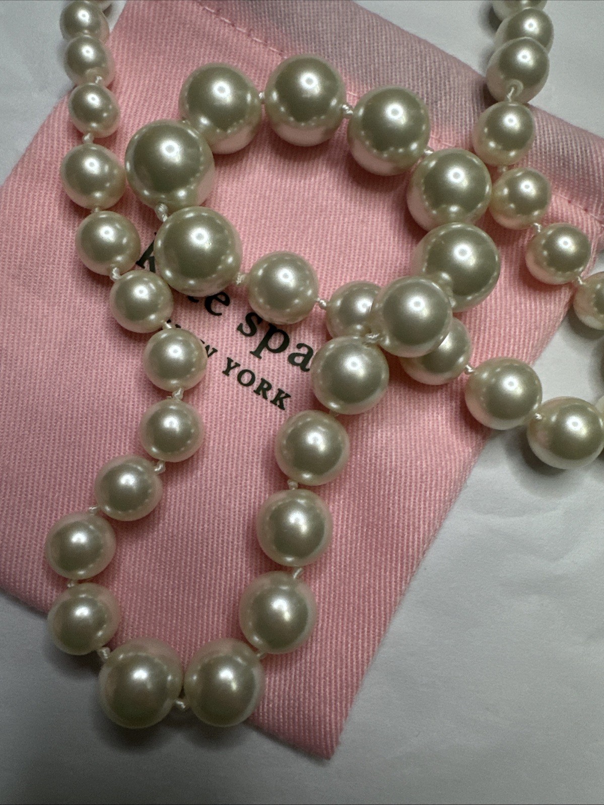 NWT Kate Spade Please Cream/silver Graduated Pearl Necklace Adjustable Clasp