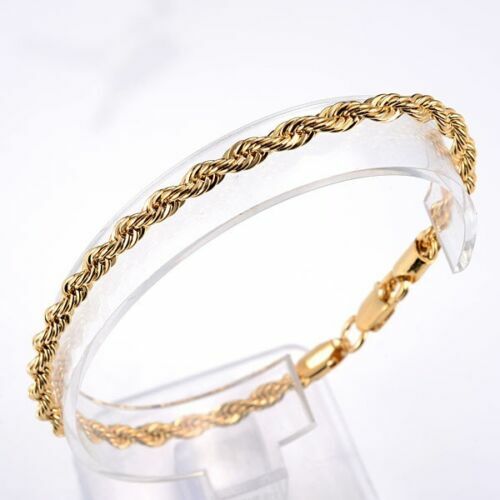 Pretty New Yellow Gold Tone Stainless Steel Twisted Rope 8″ Link Chain Bracelet
