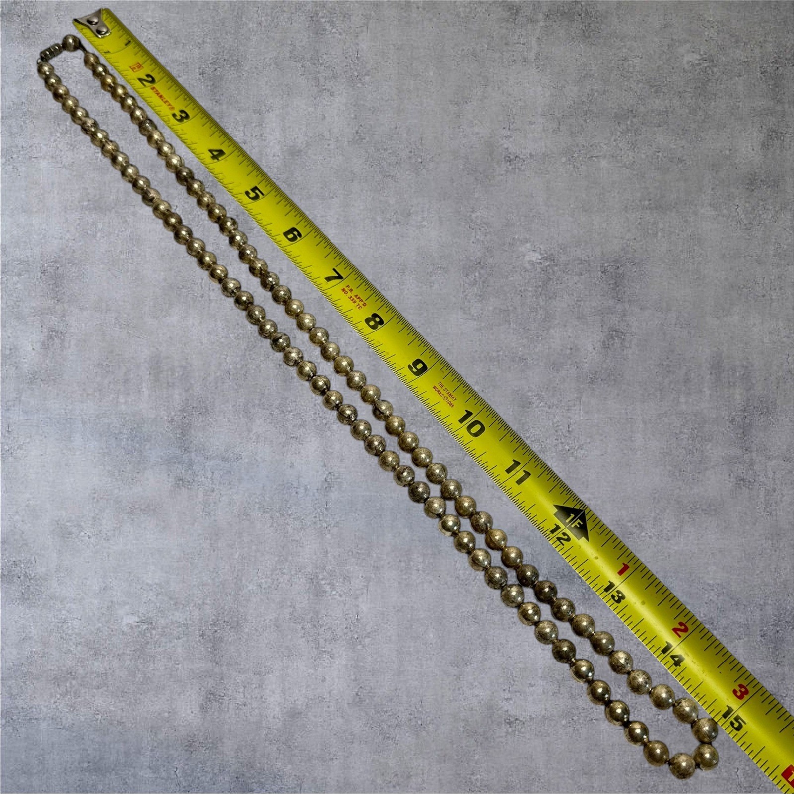 30in Silver Tone Metal Beaded Necklace Antique Textured Statement