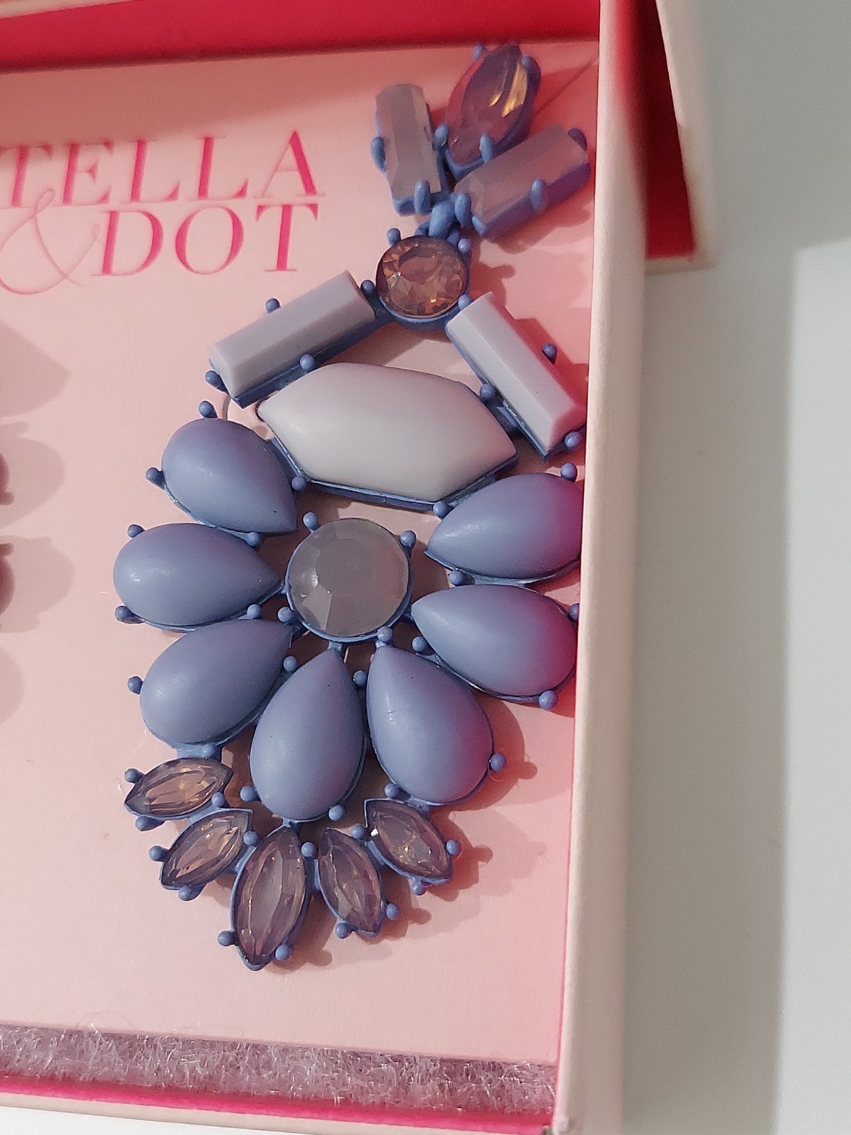 New In Box Stella and Dot Heck Yes Statement Dangle Drop Earrings Blue Lilac