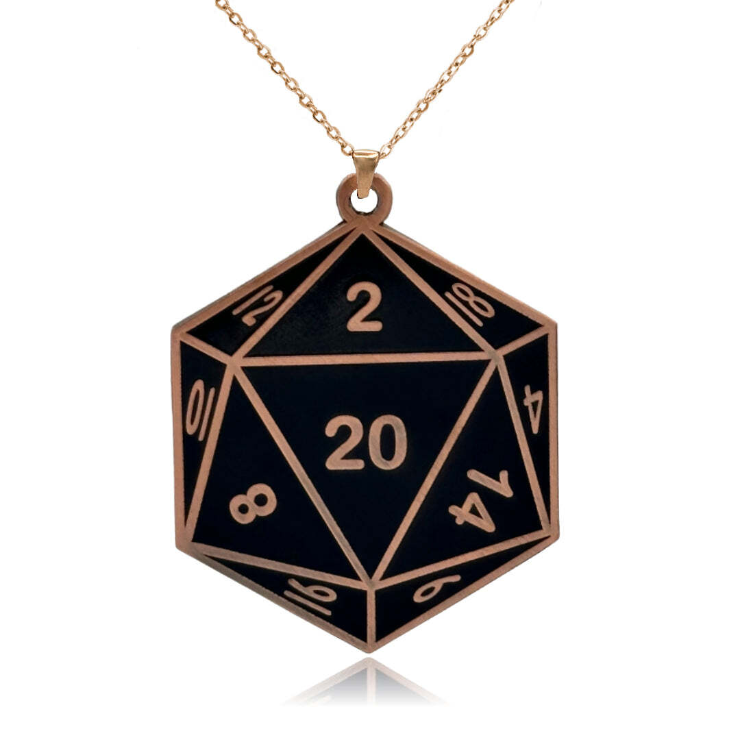 D20 Dice Double Sided Enamel Pendant Necklace