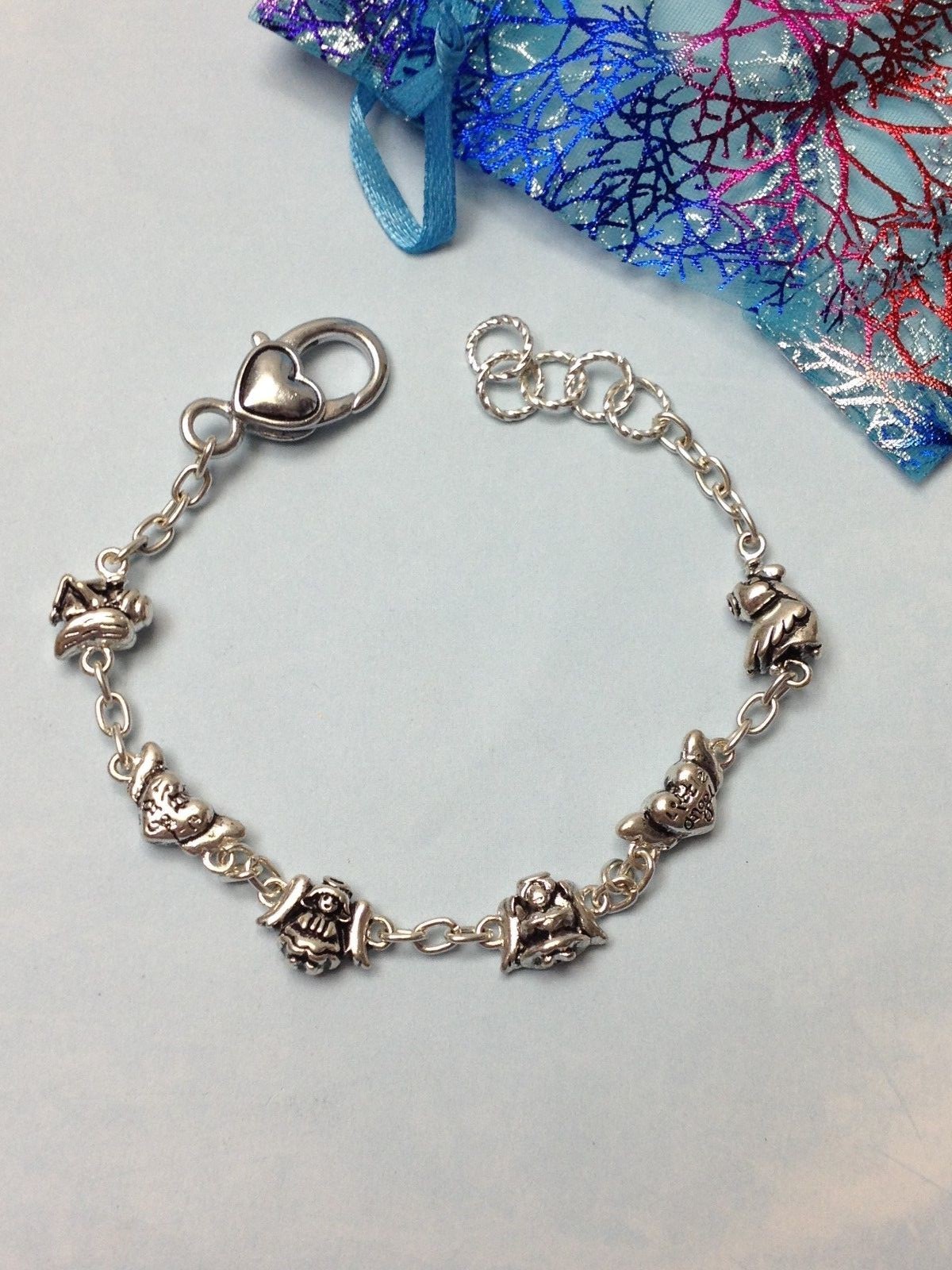 CUTE ANGEL CHARM SILVER TONE GIRL LADY FASHION BRACELET HEART LOCK 7″ 8″ 9″ NEW