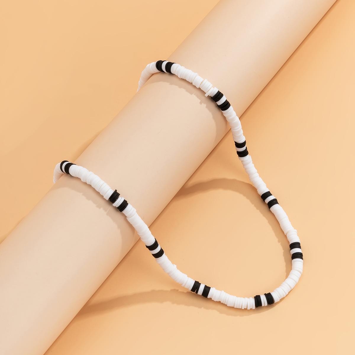 Bohemia Polymer Beads Necklace for Men Women Black White Collar Jewelry