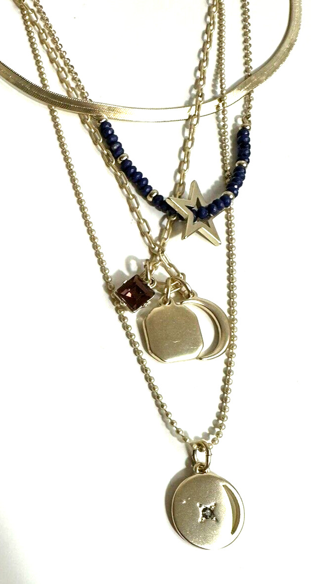 Lucky Brand Gold Tone Star Charm Layered Necklace 3 Strand Pendant NWT 3-in-1