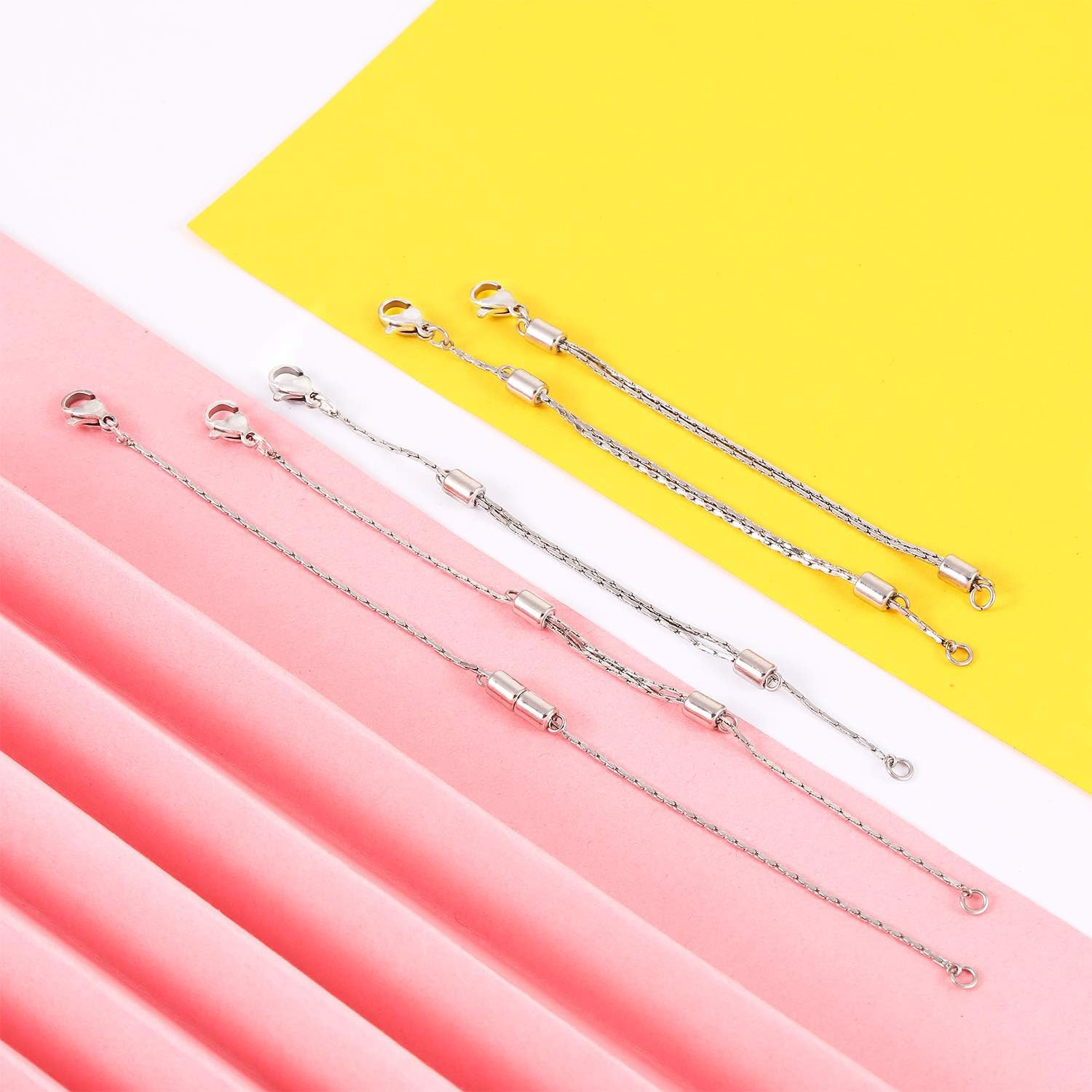 5 Pcs Stainless Steel Necklace Extender Chain Adjustable Silver Necklace Chain E
