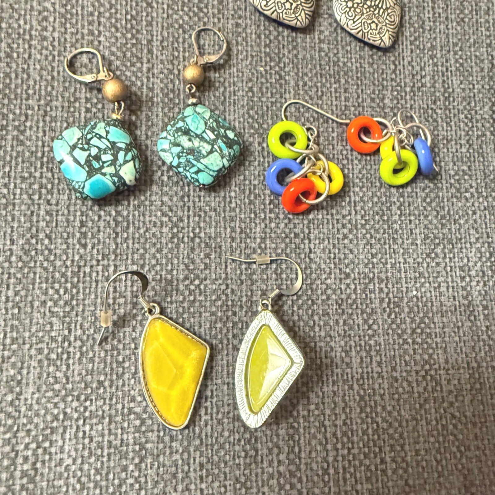 8 Pair Mixed Fashion Earring Lot Boho Turquoise Heart Orange Yellow Geometric