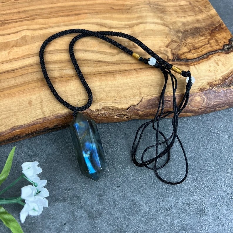 High Flash Labradorite Double Point Pendant Necklace Healing Crystal Gifts
