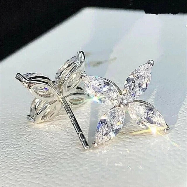 1.95Ct Marquise Cut Simulated Diamond Flower Stud Earrings 14K White Gold Plated