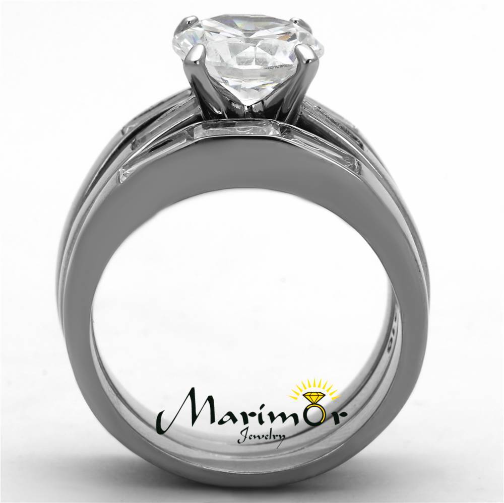 4.35 Ct Cubic Zirconia Stainless Steel Engagement Wedding Ring 3 PC Set Sz 5-10