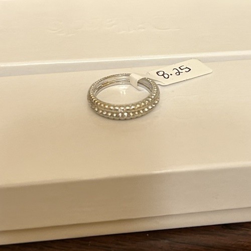 Size 8.25 Diamond CZ Half Eternity Band Ring Silver Tone Band No Mark