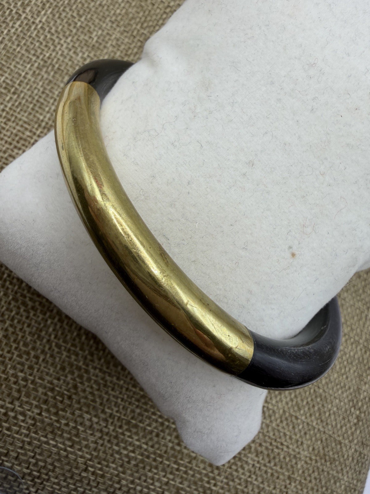 Vintage Black Coral Bangle Bracelet with Brass (SEE PHOTOS & DESCRIPTION)