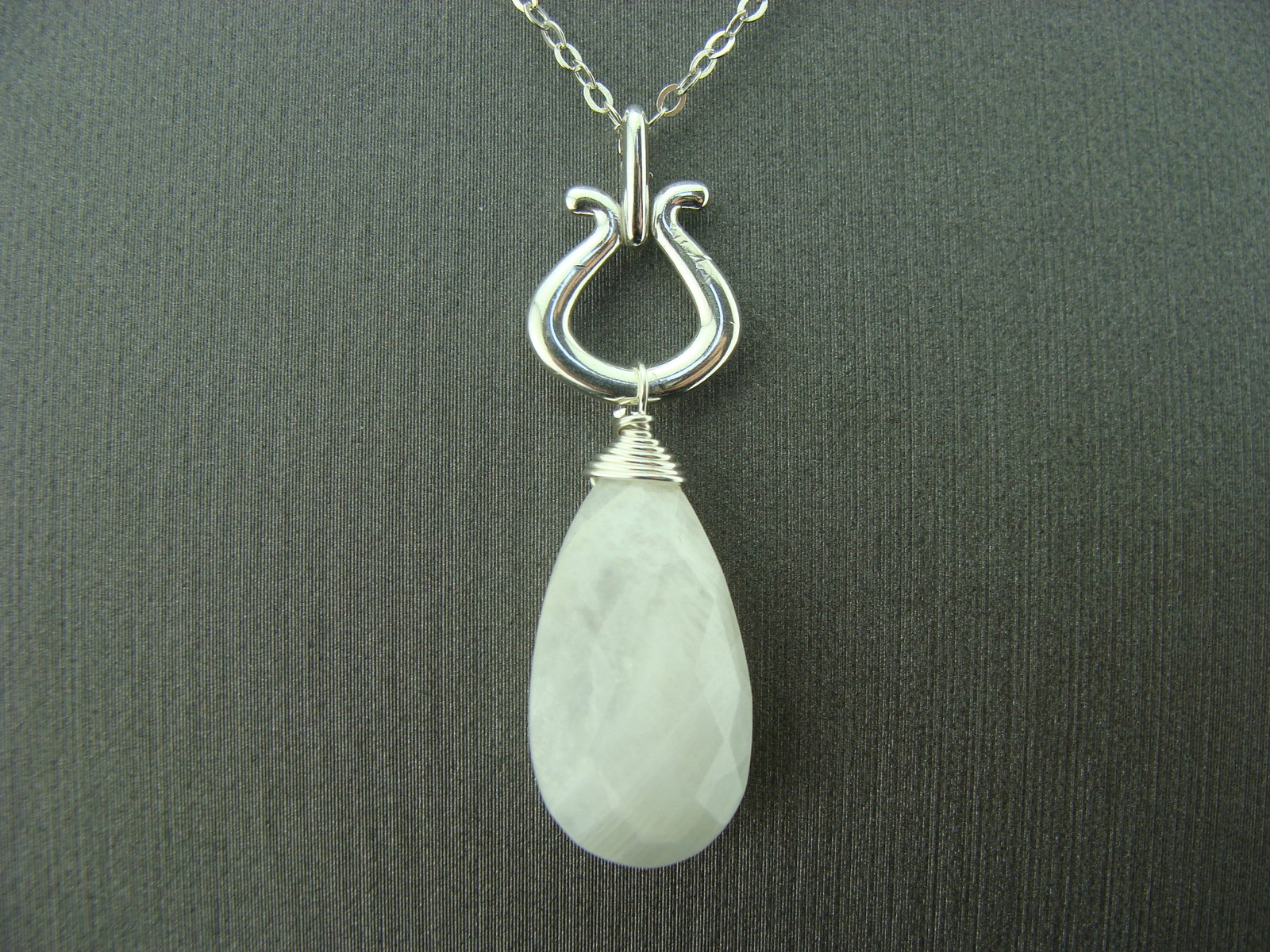 Faceted Rainbow Moonstone Drop Pendant Necklace · 925 Sterling Silver · June