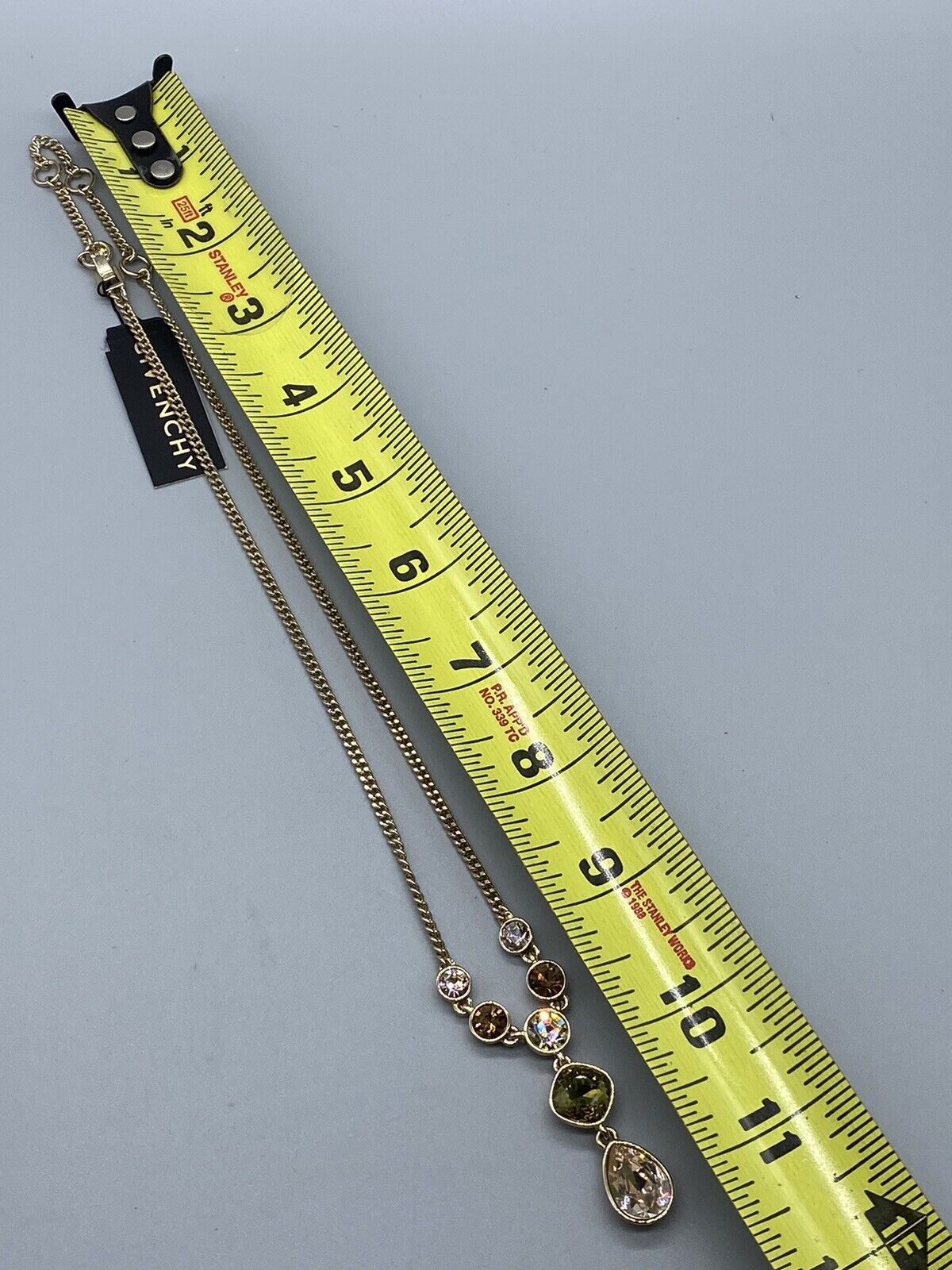 GIVENCHY Gold Tone Yellow Green Brown Multicolor Crystal Lariat Y-Drop Necklace
