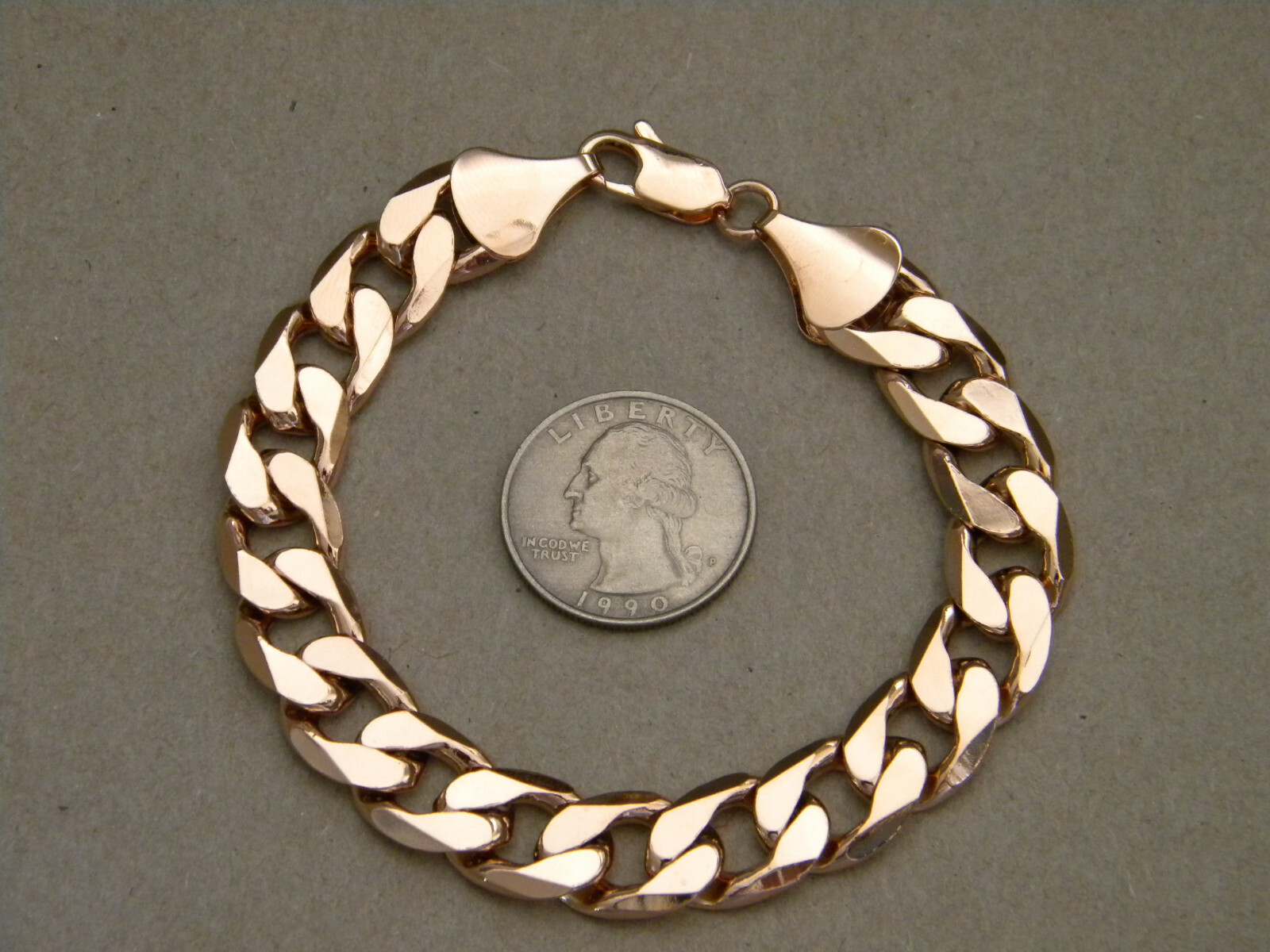 Men’s Rose Pink Gold Plated Cuban Curb Cubic Link Bracelet 8.5in Long 11mm Wide