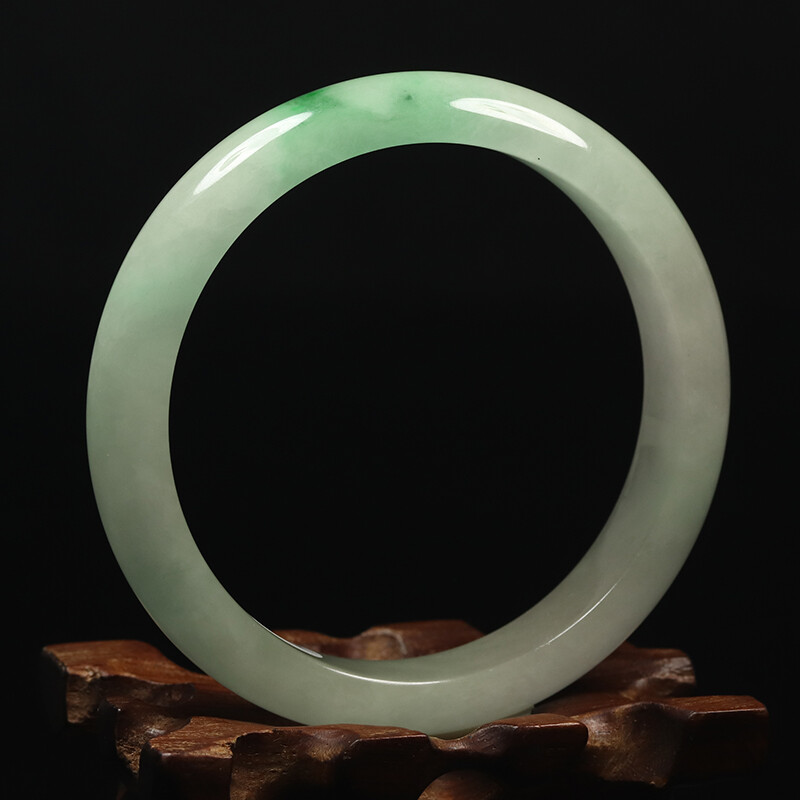 59mm White Green Jadeite Jade Bangle Bracelet Chinese Jade Bangle Women’s 11135