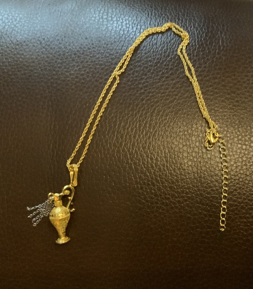 Museum Amphora Vase Medieval Necklace Chain Gold Antique VTG Boho Greek Tassel
