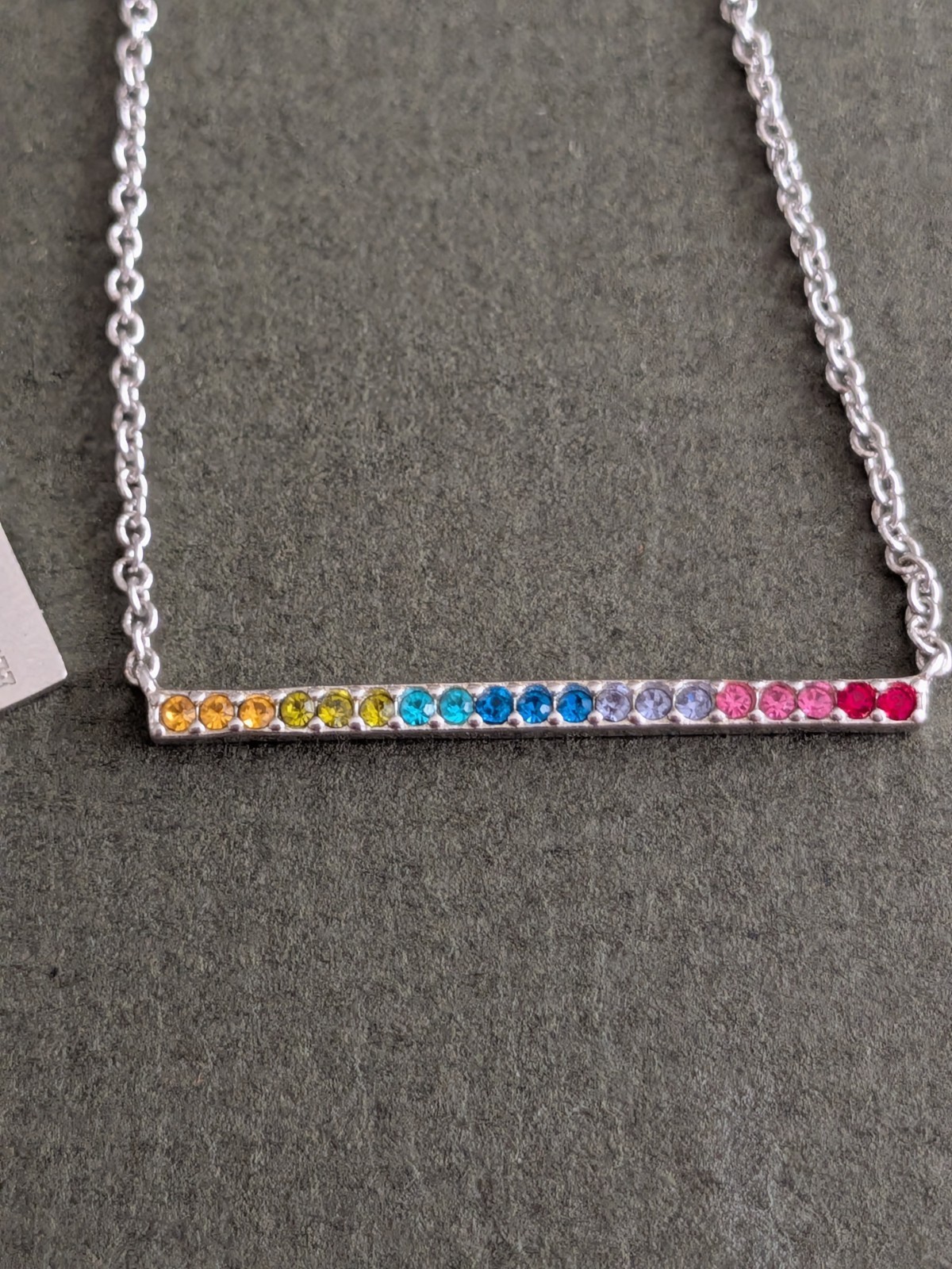 Rainbow Pave Rhinestone Coach Necklace Pride Collection Minimal Chain Pendant