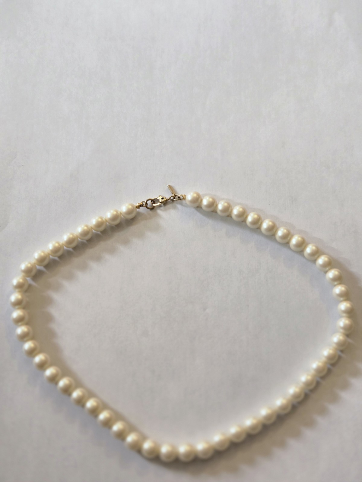 Simulated Round Pearl Choker Necklace, Lobster Clasp, Signed Monet