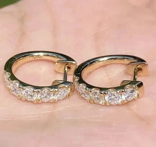 Hoop Clip On Earring In 14K Yellow Gold Plated 2Ct Round Cut Simulated Diamond