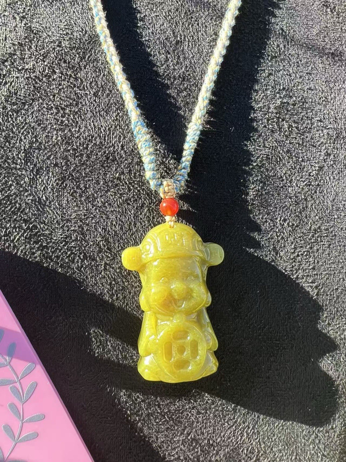 A01-2 Serpentine Jade- Handcrafted God of Fortune Green Pendant Necklace